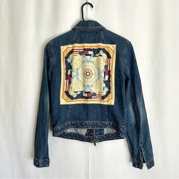 Tommy Hilfiger Women's Nautical Print Long Sleeve Full Zipper Denim Jacket sz SP - Picture 3 of 15